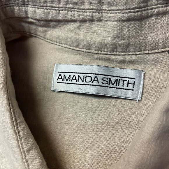 Vintage Womens Linen Blend Button Up Top Size 14 Beige Neutral Capsule Preppy - Picture 12 of 12